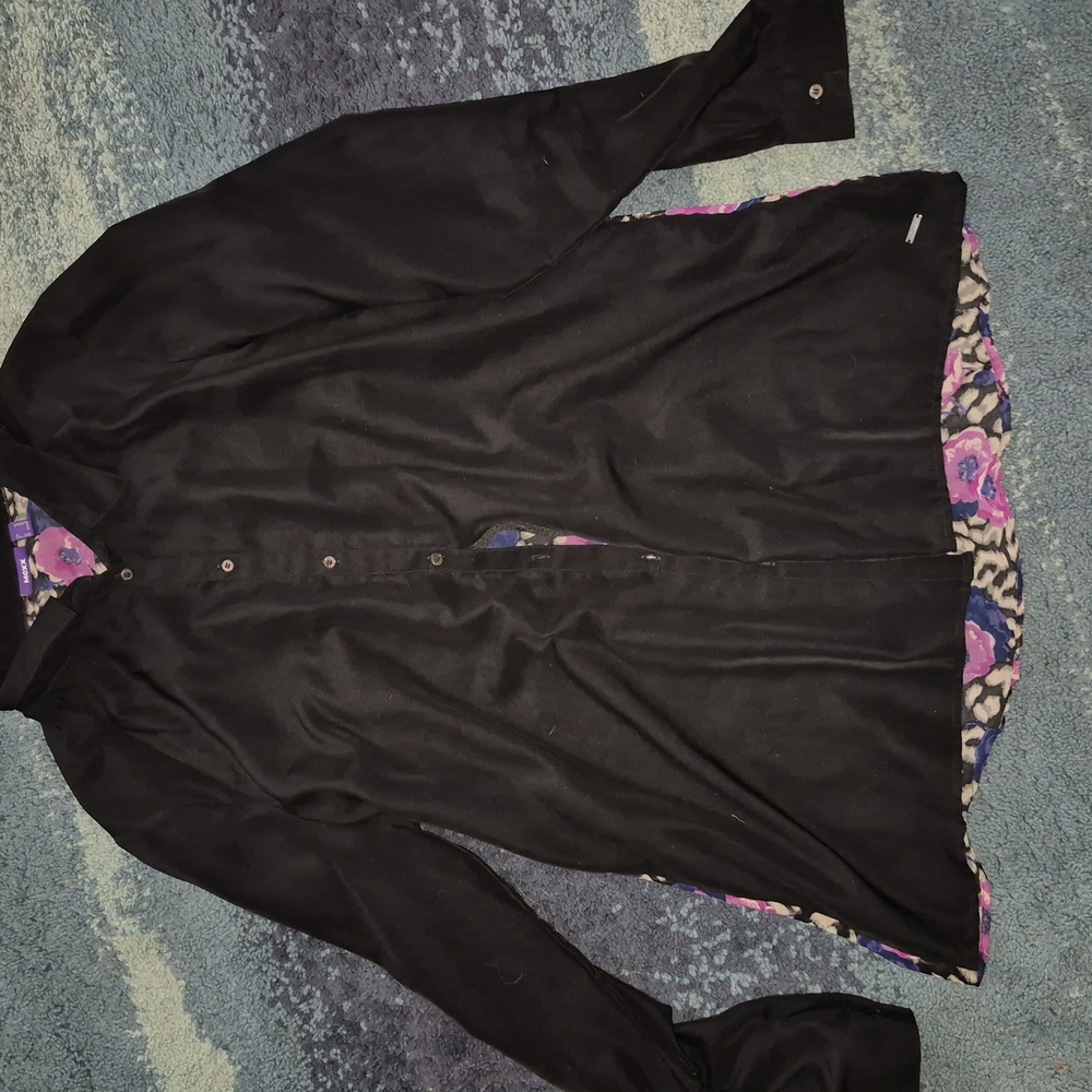 💥5/35 Mexx Black Shirt with Pink and Blue Floral Design Size Ca 44